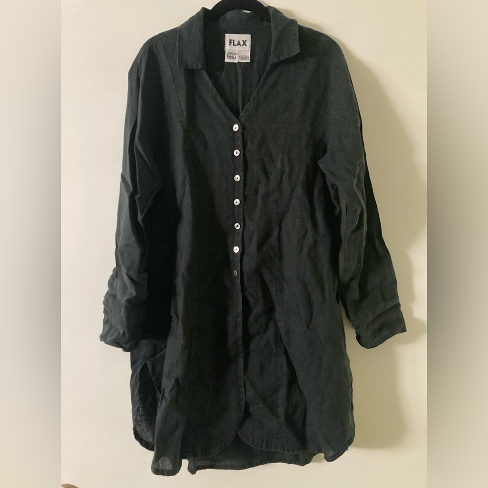 Black Flax Linen Tunic — Small